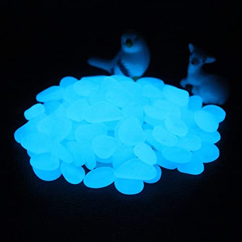 Muzero Glow in The Dark Pebbles, 100pcs Blue Glow Rocks Luminous Stone for Fish Tank, Aquariums Rocks Garden Yard, Path Patio Decorations Powered by Light or Solar - color: Blue, size: 100pcs