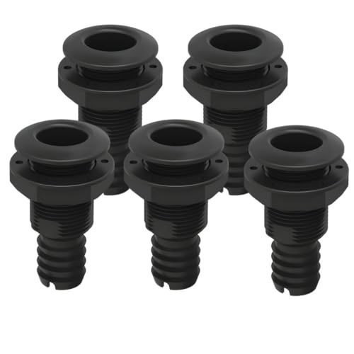 SEAFLO Thru Hulls Fitting Thru-Hull with Check Valve, 5/8”, 3/4”, 1”, 1-1/8”, 1-1/4”, 1-1/2”, or 2” Sizes, White/Black, Polypropylene/Nylon, 4-Year Warranty, (Choose Color, Size, and Pack Size) - color: Black, size: 1-1/4", style: 5-pack