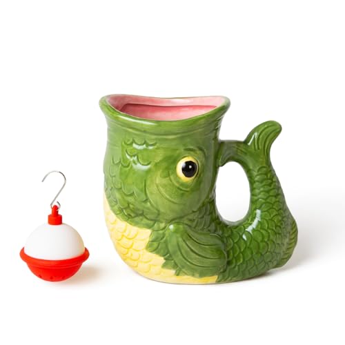 BigMouth Fish Mug with Tea Infuser Bobber, Novelty Fishing Gift for Men Dad Him Grandpa Fishermen, Durable Ceramic - size: 5.1 Ounces