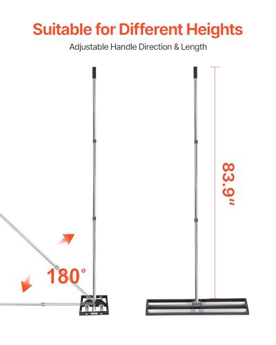 VEVOR Updated Lawn Leveling Rake with Roller, 48'' x 10" Stainless Steel Lawn Leveler with 83.9'' Adjustable Handle, Heavy Duty Yard Leveling Rake, Effort Saving Lawn Leveling Tool for Yard Golf Court - size: 10*48*84in (with Roller)