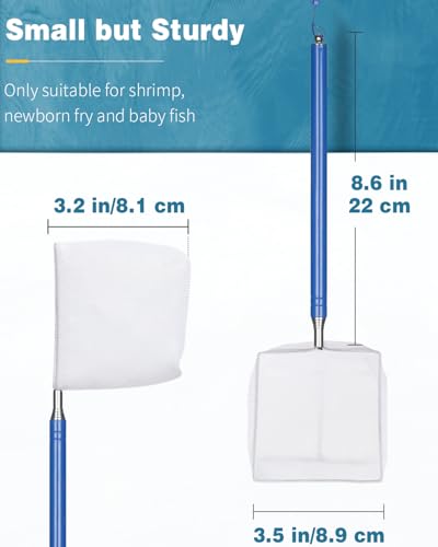 Pawfly Aquarium Shrimp Net Tiny Fish Tank Net with Extendable Stainless Steel Handle Soft Square Fine Net Mesh for Shrimp Baby Fish Food Residue Debris Skimming Net for Small Ponds - color: Blue Square, size: 4 Inch