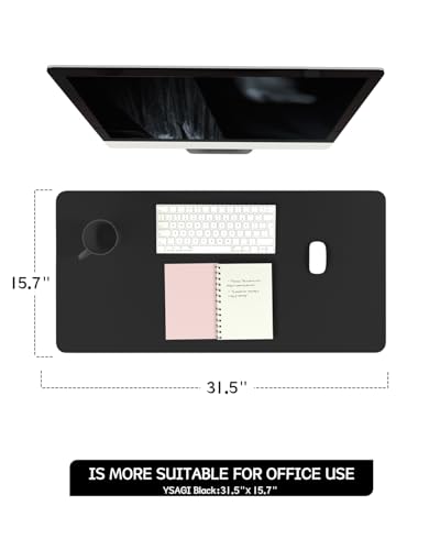 YSAGi Non-Slip Leather Desk Pad, Waterproof Laptop Computer Desk Keyboard Mat, Table Protector Blotter Mat, Large Mouse Pad for Office/Work/Home/Decor(Black, 31.5" x 15.7") - color: Black, size: 31.5" x 15.7"