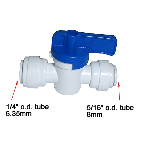 Food-Grade Quick Connector Push-In Tube Fitting,1/4" to 5/16" O.D. Reducing Tube Shut off Ball Valve for Reverse Osmosis Water Filter Purifier (Pack of 5)