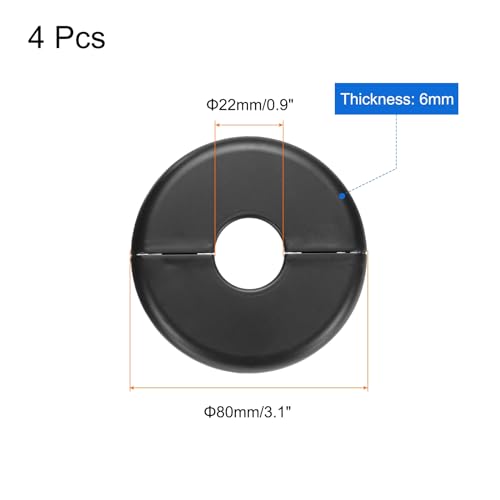 uxcell 4pcs Wall Split Flange 80mm / 3.1" OD Escutcheon Plate ABS Round Self-Adhesive Plumbing Cover Plates for 22mm / 0.9" Dia Water Pipe Faucet Decoration Accessories, Black - color: Black, size: 22mm