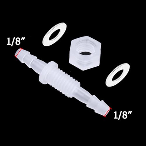 1/8” Thru-Bulk Bulkhead Plastic Hose Barb Fittings Union Adapter Fittings for Aquarium Fuel Gas Liquid Air with Metal washers (Pack of 6) - color: 6 pcs, size: 1/8 Inch