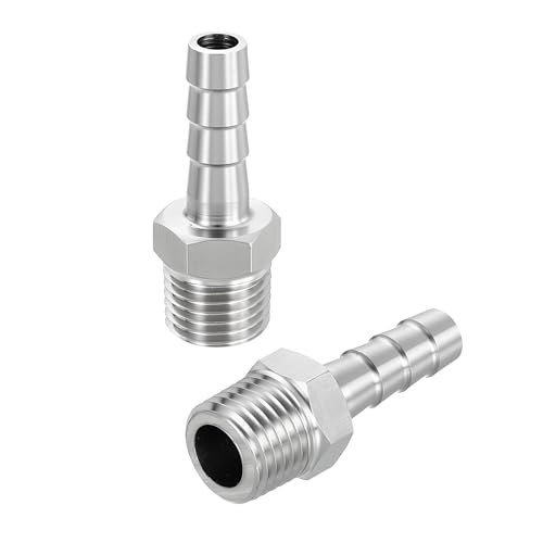 2 Pack Stainless Steel Hose Barb to NPT Male Adapter, 1/4" Barb x 1/2" NPT Male for Industrial, Automotive, Fluid Transfer, Home Gardening - size: 1/4" Barb To 1/2" NPT Male
