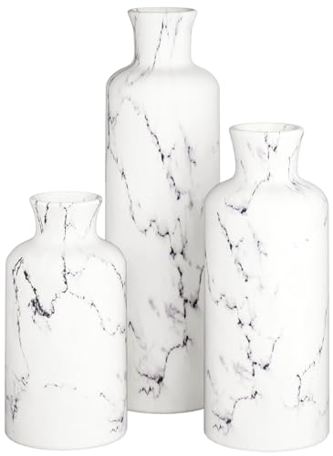 Creative Scents White Marble Look Vases Home Decor - Vase Set of 3 - Perfect for Holding Pampas Grass, Dried/Fresh Flowers, Vases for Your Kitchen, Bedroom, Office, Living/Dining Room, or Shelf Decor - color: Matte White Marble Look