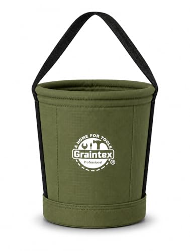 Graintex Tapered Canvas Bucket 12"x10"x15", Utility Tool Bucket 16 Inside Pockets, Reinforced Base & Carry Handle, Ripstop Canvas, Multi-Purpose Bag for Jobsite & Home Use for Tool Storage Solutions - color: Hunter Green