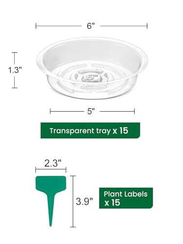 GROWNEER 15 Packs 6 Inches Clear Plant Saucers Flower Pot Trays, with 15 Pcs Plant Labels, Plastic Plant Saucer Drip Trays for Indoor Outdoor Plants Garden - size: 6 Inch, 15-Pack