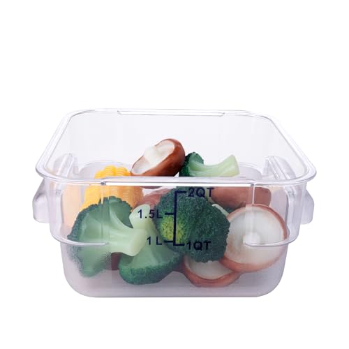 2 Pack Square Food Storage Container With Lid, 2-6 Quart Commercial Storage Box With Scale & Handle, Cake Making, Dough Marinating Meat, Kitchen Supplies (6 Quart) - size: 6 Quart-RED LID & MEASURING LINE