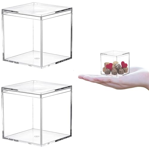Acrylic Candy Box 2Packs Clear Boxes with Lids Acrylic Display Square Cubes Lucite Boxes for Birthday Party Favor - size: 2.2 x 2.2 x 2.2 Inch