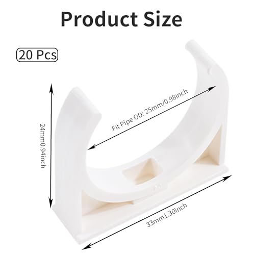 20 Pcs U-Shaped PVC Water 25mm Pipe Clamps Clips, U-Shaped Buckles Ideal for 0.98" (25mm) Water Pipes and TV Trays Tubing Hose Hanger Support Pex Tubing （White) - size: 25mm*20pcs
