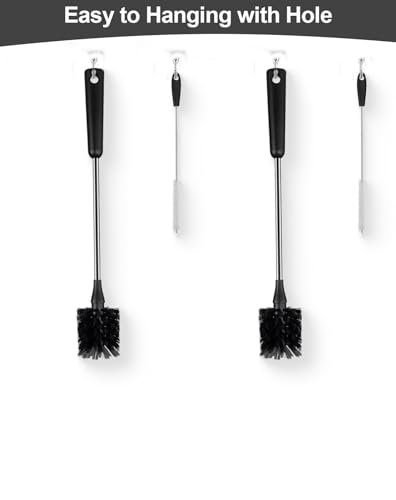 4 Pack Water Bottle Brushes with Straw Cleaner, Stainless Steel Handle Baby Bottle Brush Cleaner, Kitchen Scrub Cleaning Brushes for Cup, Wine Glasses, Coffee Mugs, Tumblers, Wine Decanters, Black - style: 2 Bottle Brushes With 2 Straw Brush