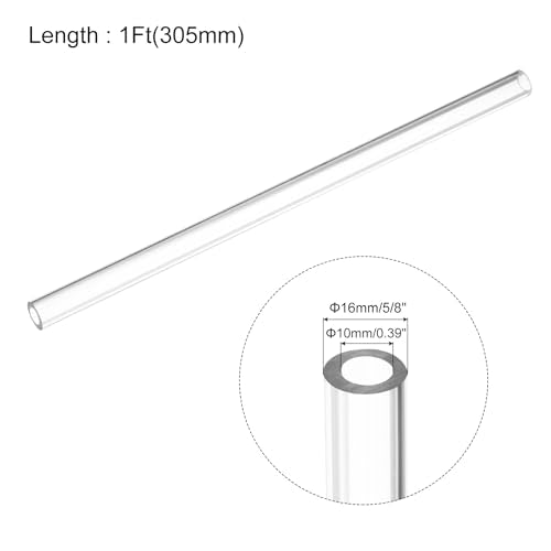 uxcell 2pcs Clear Rigid Tubing Pipe 10mm ID x 16mm(5/8") OD 1Ft(305mm) Round Plastic Polycarbonate Tube