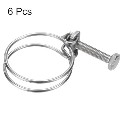 uxcell 6Pcs Double Wire Hose Clamp, 46-51mm Adjustable Stainless Steel Wire Hose Clips with M8 Bolt for Dust Collection Hose, Pump Hose Pipe - size: 46-51mm