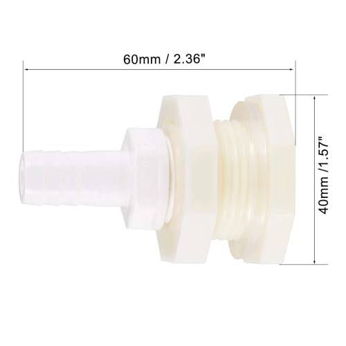 Bulkhead Fitting Adapter, 12mm Barbed x G1/2 Female ABS White, Water Tank Connector for Aquariums, Water Tanks, Tubs, Pools, 2pcs - size: 1/2" 2pcs