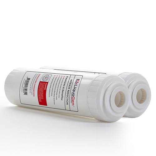 LiquaGen Nitrate Reduction Water Filter Cartridge – Strong Base Anion Resin, Reusable & Refillable, Universal 2.5x10, 2.5x20, 4.5x10, 4.5x20 – Whole House & Aquarium RO/DI (2, 2.5" x 10") - size: 2.5" x 10"