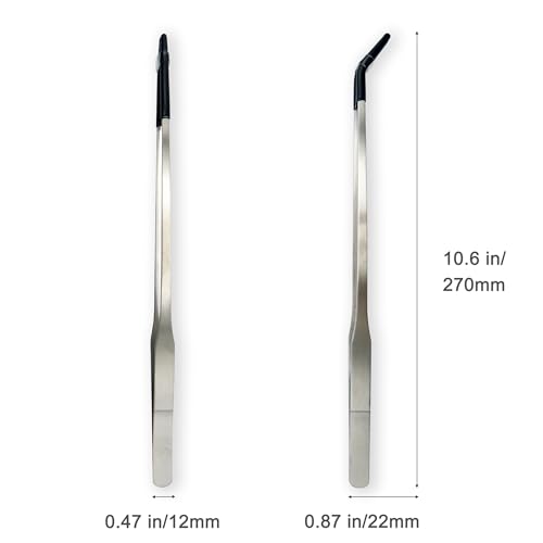 2 PCS Long 10.6" Stainless Steel Reptile Feeding Tongs with Rubber Tip, Straight & Curved Tweezers for Aquariums & Crafts, Feeder Tools for Bearded Dragon, Lizards Snake, Terrarium Supplies (Silver) - color: Silver