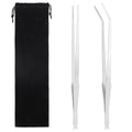 Segarty Longer Tweezers Aquascaping Tools with 1 Bag, 2 in 1 Stainless Steel Silver Aquarium Tools Kit for Fish Tank Aquatic Plant, Feeding Tweezer Curved Tweezer Anti Rust Aquascape Set
