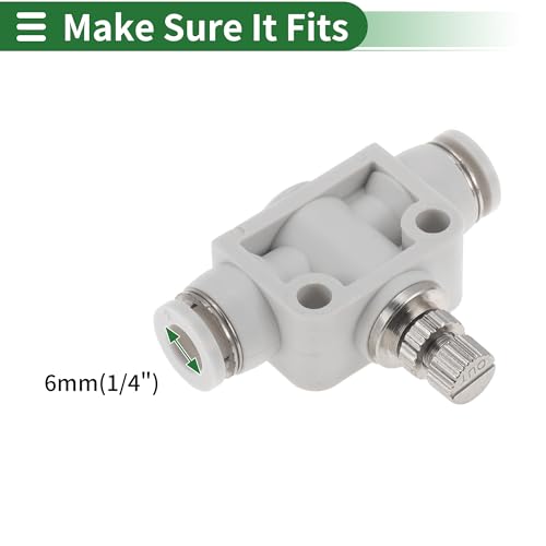 Push to Connect Air Fittings 1/4" Air Flow Control Valve Plastic 5 Pcs White Silver Tone - size: 6mm/1/4"
