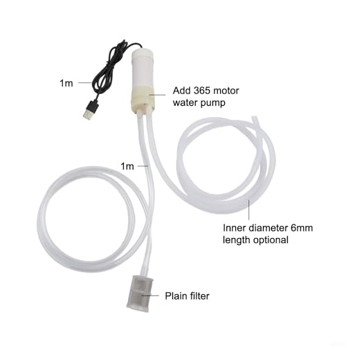 5V Self-Priming Pump USB Powered Vacuum Pump Aquarium Balcony Garden 4L/min Rate with 1M 5M 10M Tube Options White(1 Meter)