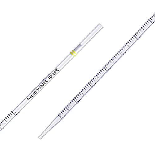 PEKYBIO Polystyrene Serological Pipettes Individually Wrapped Sterile Plastic Graduated Pipette 1ml, Pack of 100 - size: 1ML
