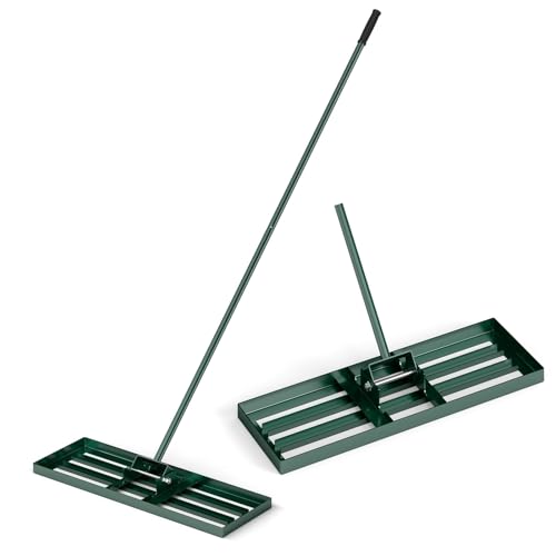 Goplus Lawn Leveling Rake, 30" x 10" Heavy Duty Level Lawn Tool w/ Ergonomic Handle for Soil, Effort-Saving Landscape Rake for Garden, Backyard, Golf Course, Farm, Pasture - style: 30" x 10", Green