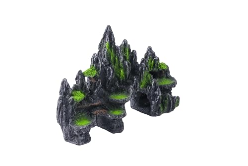 Large Fish Tank Decorations - Mountain View Aquarium Ornament with Tree House Cave Bridge,Large - color: A
