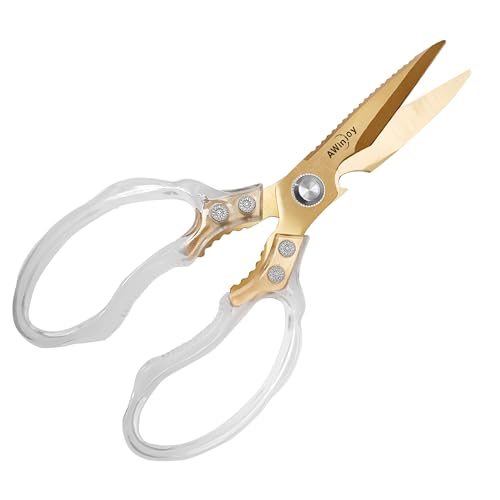 AWinjoy Heavy Duty Sharp Kitchen Scissors, Dishwasher Safe, Cooking Shears for Meat, Chicken, Fish, Poultry, Herb, Bread (Blade Gold) - color: Blade Gold