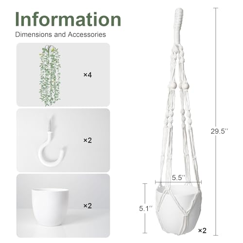 DREAMLOOM 2 Packs Fake Hanging Plants with Pots, Artificial Eucalyptus Hanging Plants with Macrame Hanger for Indoor Decor, Fake Hanging Vines Faux Greenery for Home Kitchen Office - color: Eucalyptus