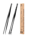 2 Pcs 10-Inch Kitchen Tweezers Fine Tweezer Tongs, Stainless Steel Professional Long Cooking Tweezers for BBQ, Sea Food, Repairing and Serving (BLACK) - color: Black, size: 10 IN