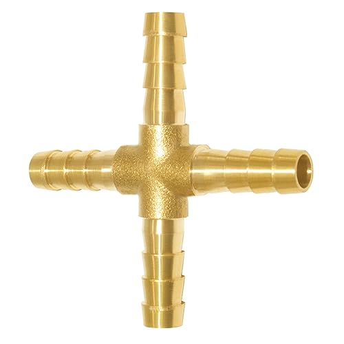 Uenede 2PCS Solid Brass 3/8"OD Barb Fittings 4-Way Union Intersection Hose Pipe Barb Fitting for Water/Oil/Gas - size: 3/8" Barb, style: Cross (4 Way)