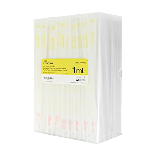 PEKYBIO Polystyrene Serological Pipettes Individually Wrapped Sterile Plastic Graduated Pipette 1ml, Pack of 100 - size: 1ML