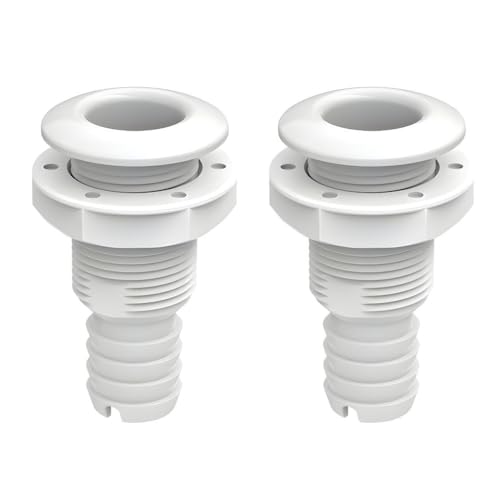 SEAFLO Thru Hulls Fitting Thru-Hull with Check Valve, 5/8”, 3/4”, 1”, 1-1/8”, 1-1/4”, 1-1/2”, or 2” Sizes, White/Black, Polypropylene/Nylon, 4-Year Warranty, (Choose Color, Size, and Pack Size) - color: White, size: 1-1/4", style: 2-pack