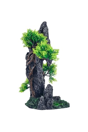 Large Fish Tank Decorations - Mountain View Aquarium Ornament with Tree House Cave Bridge,Mountain E - color: E