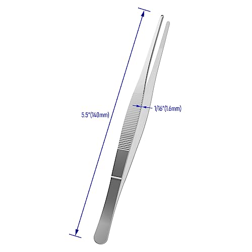 2 PCS 5.5 Inch Stainless Steel Tweezers, with Straight Round Blunt Serrated Tip, 1/16 Inch Thickness Stainless Steel, Multipurpose Daily Garden Home Lab Craft Repairing Tool - size: 5.5"L(1/16"T)