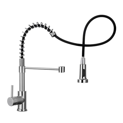 WEWE Kitchen Sink Faucet, Kitchen Faucets with Pull Down Sprayer Stainless Steel Single Handle Single Hole Brushed Nickel Commercial Industrial Spring Pull Out Laundry Farmhouse Kitchen Faucet - color: Brushed Nickel, style: Antique