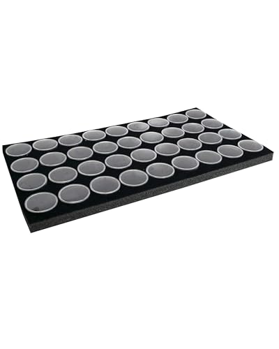 Novel Box Gem Jars 36 Medium Size Gemstone tray | Black Tray Foam Sheet 14.5X7.8X0.75 | Jewelry Display Rock Storage Box Insert | Gemstone display Trays for Collectibles - color: Black Foam Liner with 36 Gem Jars