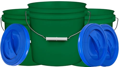 House Naturals 2 Gallon Purple Food Grade BPA Free Made in USA Bucket with Screw On Lid - Pack of 3 (Dark Green - Blue Lid) - color: Dark Green - Blue Lid