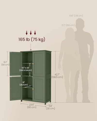 VASAGLE Floor Storage Cabinet, Shaker Cabinet with 2 Adjustable Shelves, 4 Doors, Tall Freestanding Organizer Unit, for Kitchen Bathroom Living Room, Forest Green UBBC553CH01S - color: Forest Green, style: 4 Doors（42.7"）