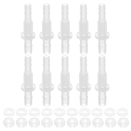 uxcell 10Pcs Plastic Hose Barb Fitting, 3/16" x 1/4" Bulkhead Adapter Union Splicer Mender Pipe Connector with M8 Nut and Washer for Aquarium Air Water Fuel - size: 3/16" x 1/4", M8 Nut