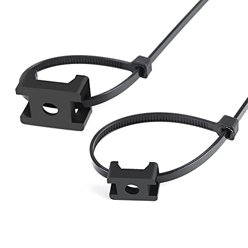 100 Pcs Cable Zip Tie Saddle Type Mounts Base with 8" Cable Ties Tapping Screw, Wire Cable Clips Organizer Holders Clamps Black