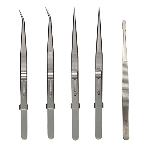 Tweezers, 5Pcs Precision Tweezers Set - Anti - Static Stainless Steel Tweezers for Electronics, Jewelry Making, Medical and Laboratory Work, Craft, Model Building, Soldering, Watch, Car Repair, Etc - color: Silver