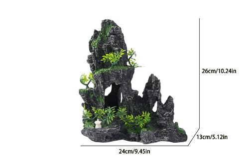 Large Fish Tank Decorations - Mountain View Aquarium Ornament with Tree House Cave Bridge,Resin, 10.24x9.45x5.12 inches, C - color: C