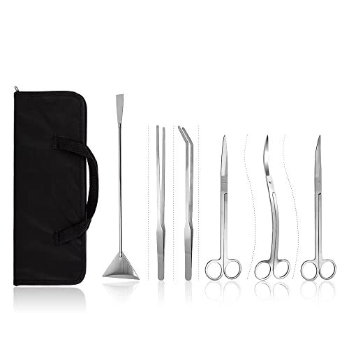 Aquascaping Tools 7 in 1 Kit Aquarium Plant Scissors Tools Set Curved & Waved Scissor Tweezers Spatula Stainless Steel Anti Rust Tools for Fish Tank Cleaning Plant Trimming