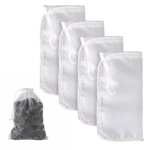 4-Pack Extra Fine Mesh Bag, 180μm Aquarium Filter Bags | Reusable nylon drawstring pouches for very fine resins & activated carbon in freshwater or saltwater fish tanks (7.5x3.6in)