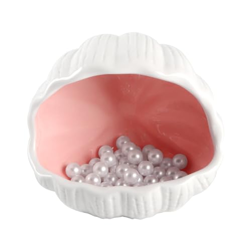 Aquarium Decorations, Cute Ceramic Betta Fish House, Conch Shell-Shaped Fish Tank Decor Accessory with Pearls, Hideout Cave for Fish Shrimp to Play Sleep Breed Rest (Pink) - color: Pink & Pearl