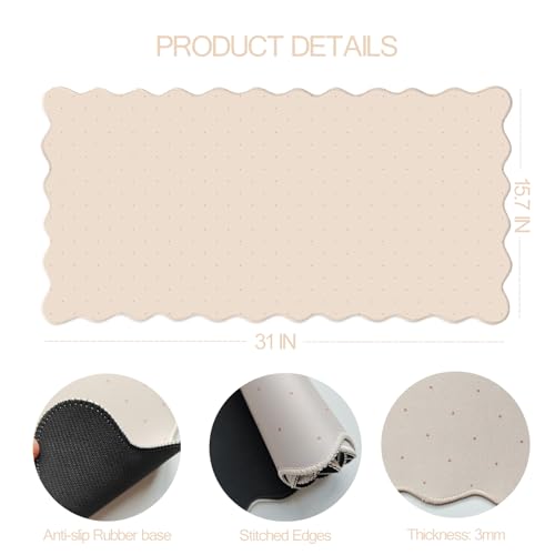 Cute Beige Scalloped Desk Mat with Polka Dot Large Mouse Pad Computer Mat Aesthetic Keyboard Mat for Desktop Laptop Protector for Office & Home - color: A4- Beige Pink