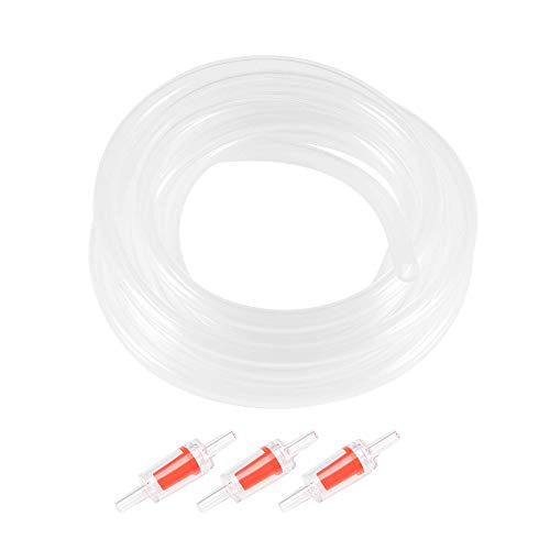 uxcell Silicone Tubing 5/32"(4mm) ID 1/4"(6mm) OD 8ft(2.5m) Aquarium Pump Air Hose Water Pipe Silicone Rubber Tube Clear with 3pcs Check Valves