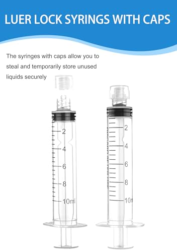 Luer Lock Syringe 10ml - Sterile Disposable Syringes without Needles (10 Pack), Individual Sealed Packaging - size: 10ml